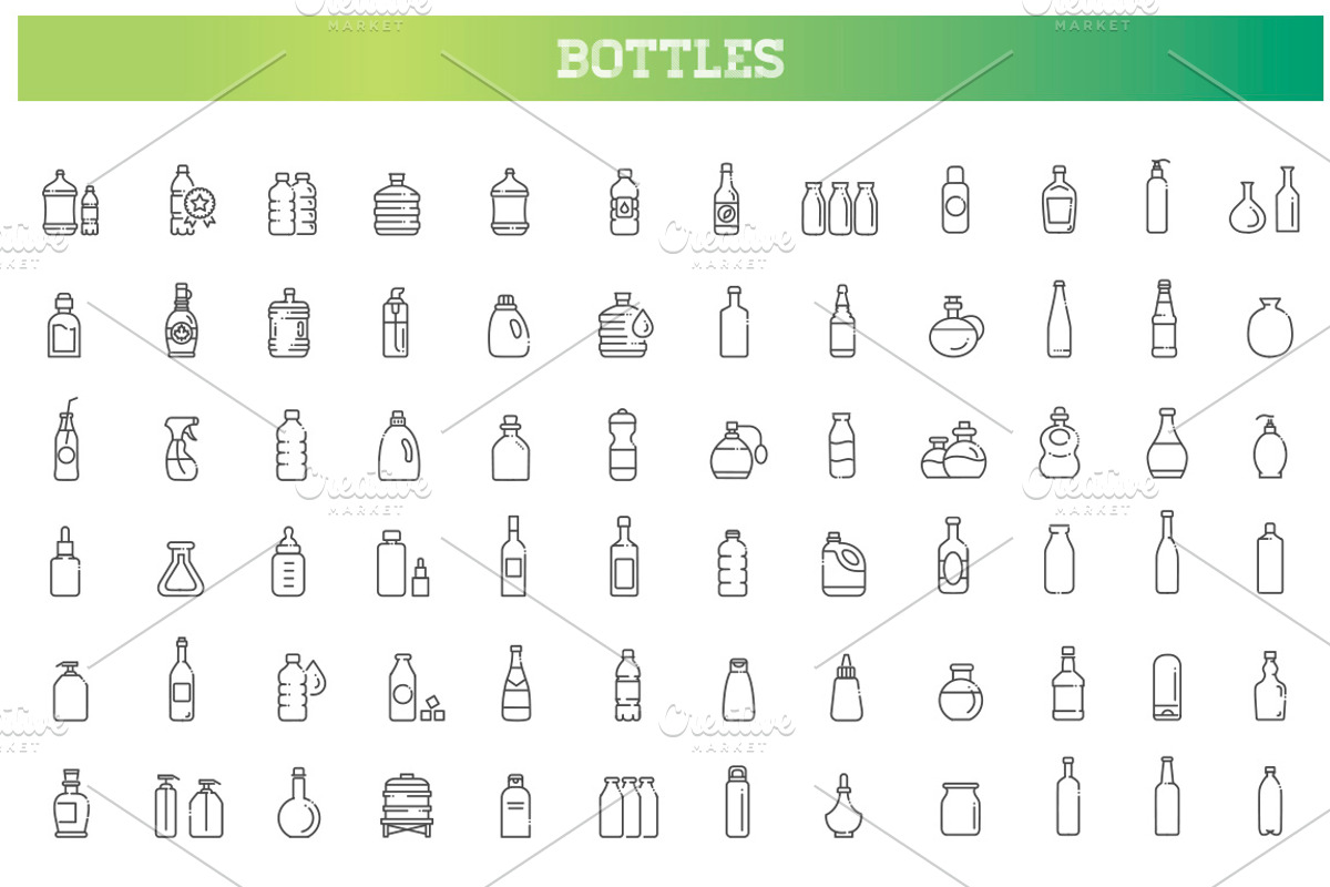 Bottle Icons Set, an Outline Icon by Tettygreen (Photo 1 of 2)