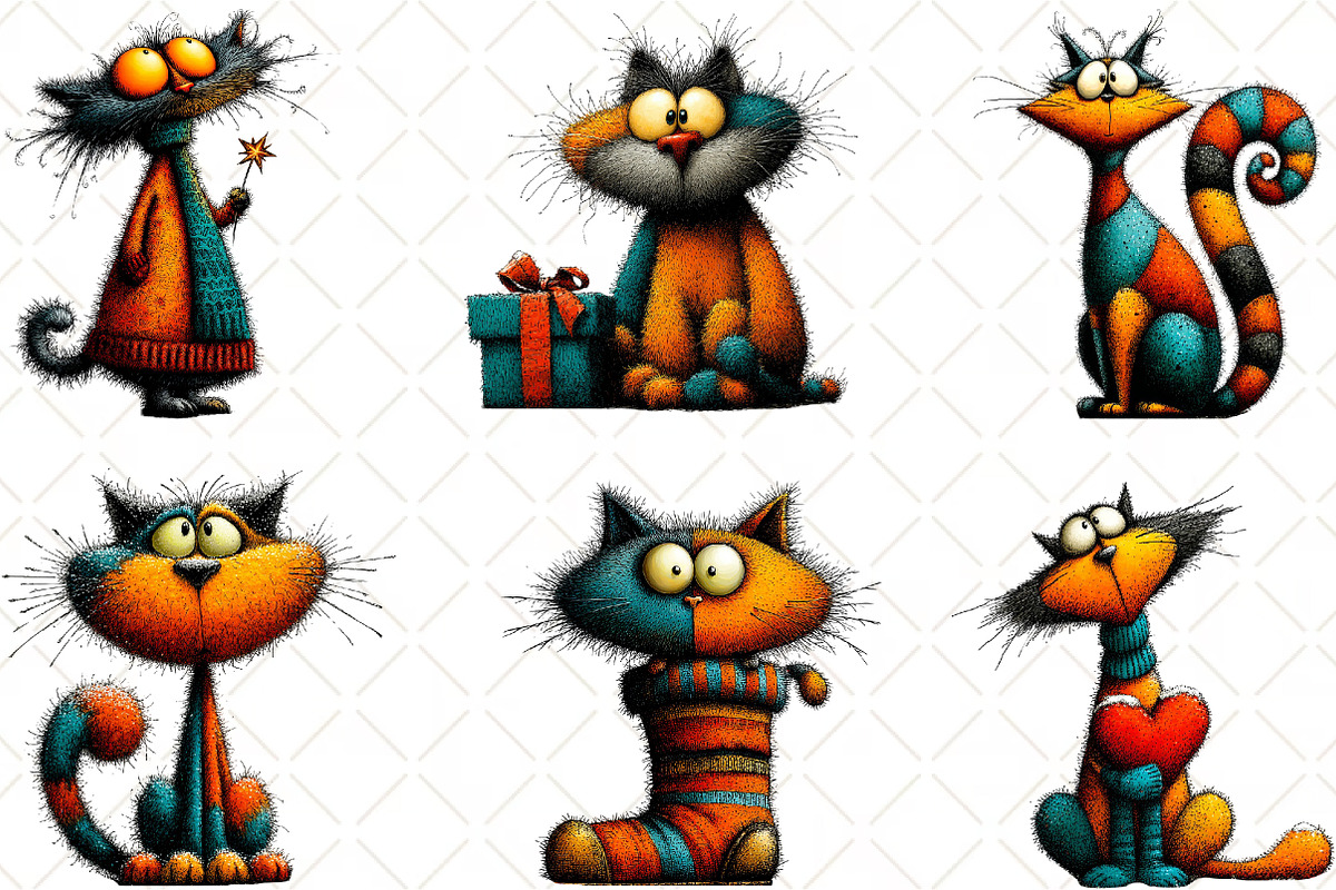 Whimsical Christmas Cat Clipart, an Illustration by Black Bird Studio (Photo 6 of 6)