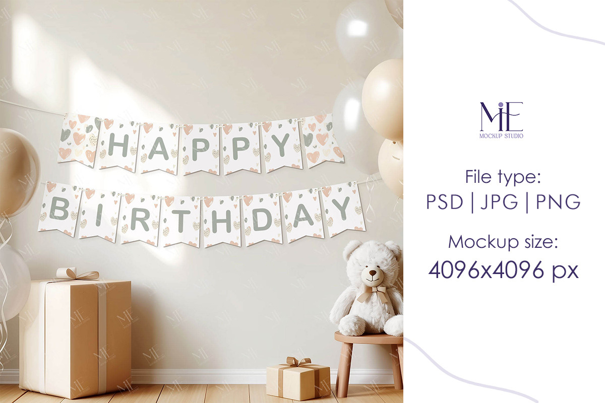 Birthday Bunting Banner Cards Mockup, an Advertising Mockup by Mie Mockup Studio (Photo 6 of 6)