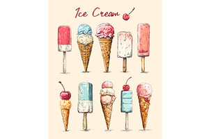 Ice cream vintage drawing. Creamy, a Food Illustration by Stock-Smart-Start