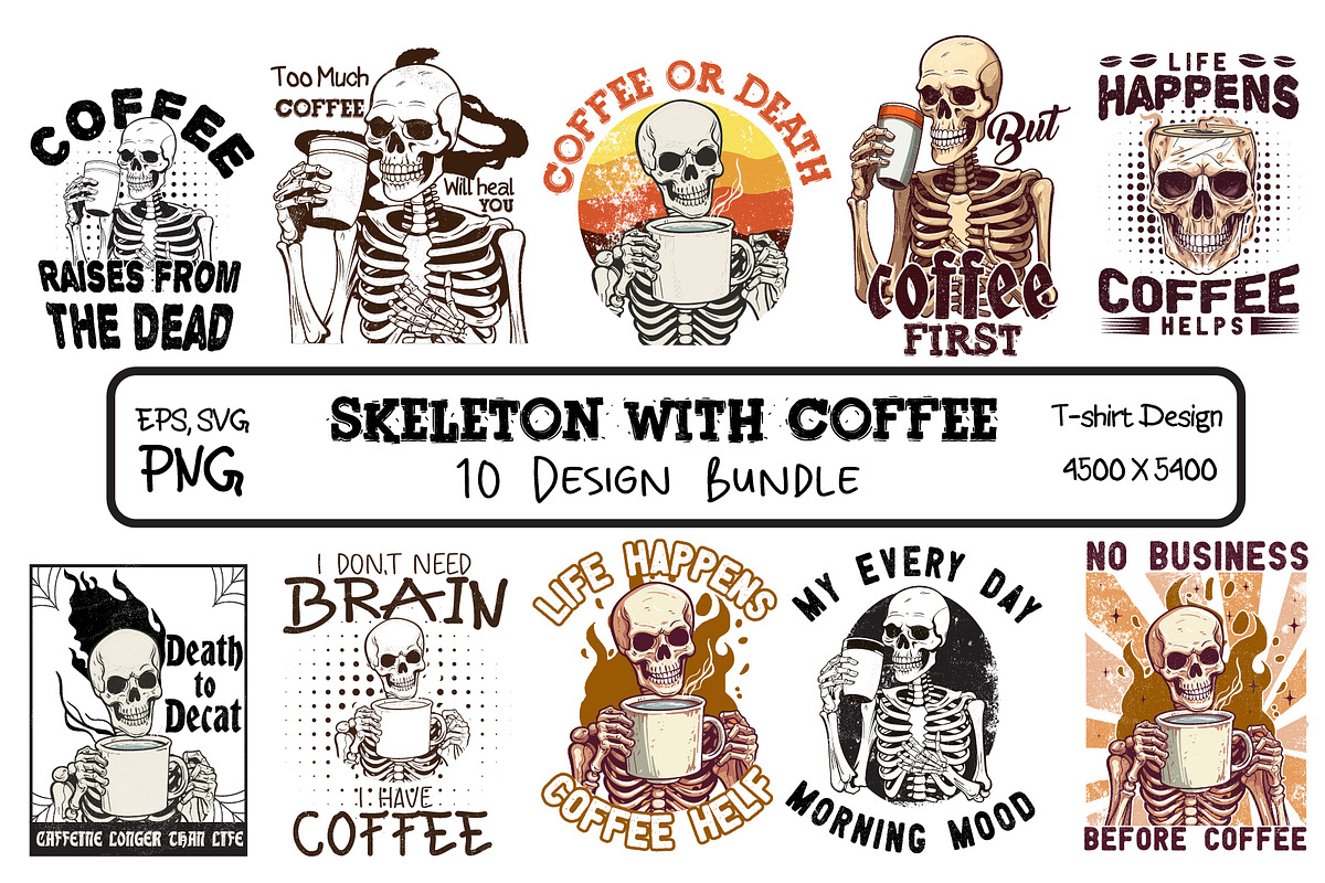Skeleton With Coffee T-shirt Design, a Food Illustration by DesignByShahadat (Photo 1 of 3)