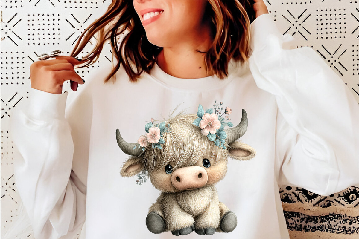 Watercolor Summer Highland Cow Png, an Illustration by SinaCreation (Photo 3 of 8)