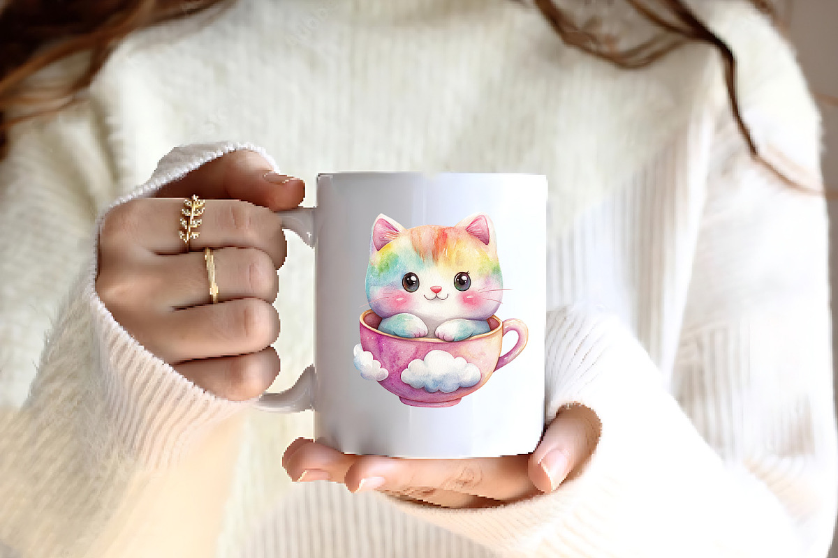 Adorable Rainbow Cute Cat Clipart, an Illustration by CreationArt (Photo 3 of 9)
