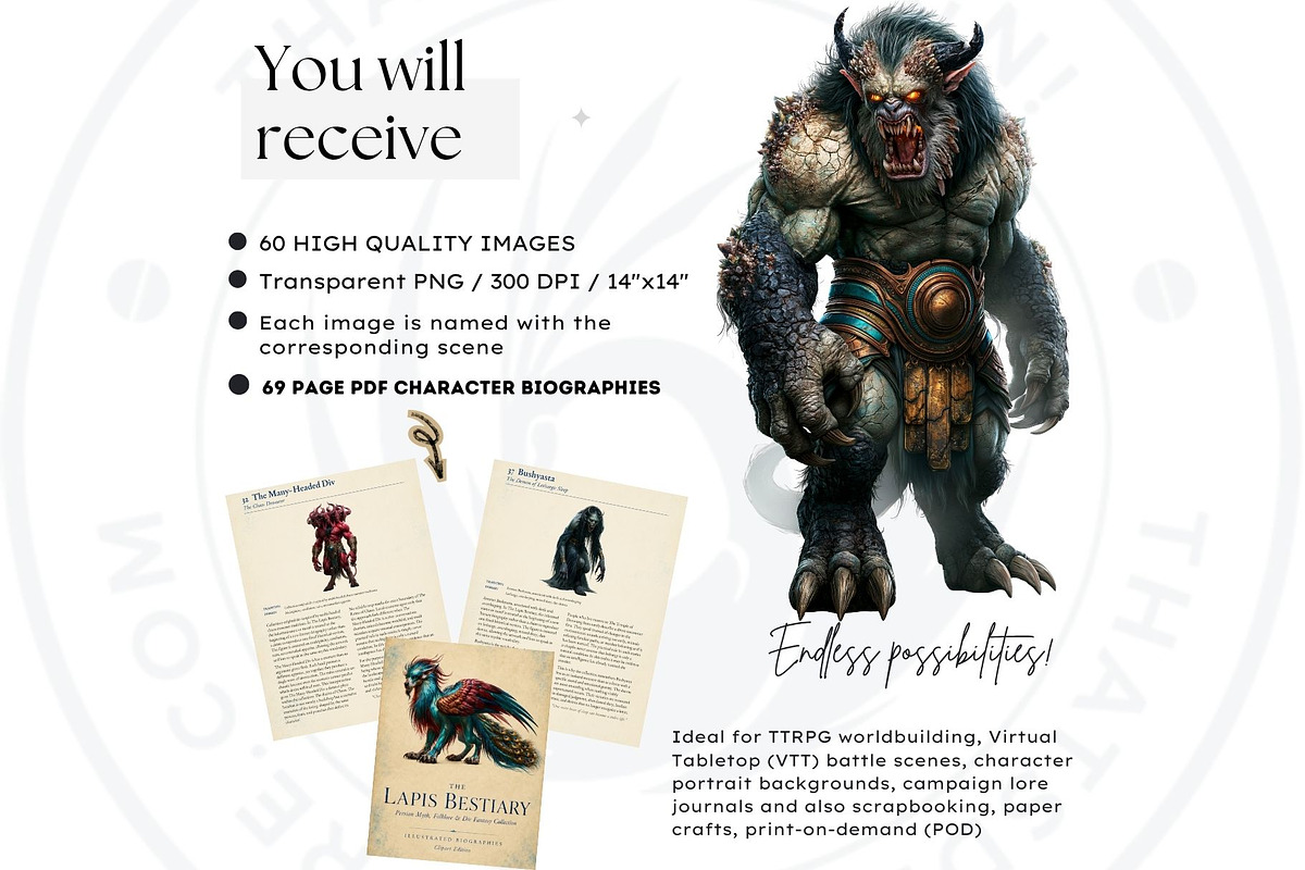 The Lapis Bestiary Fantasy Cliparts, a Decorative Illustration by ThatsDesignArt (Photo 2 of 17)