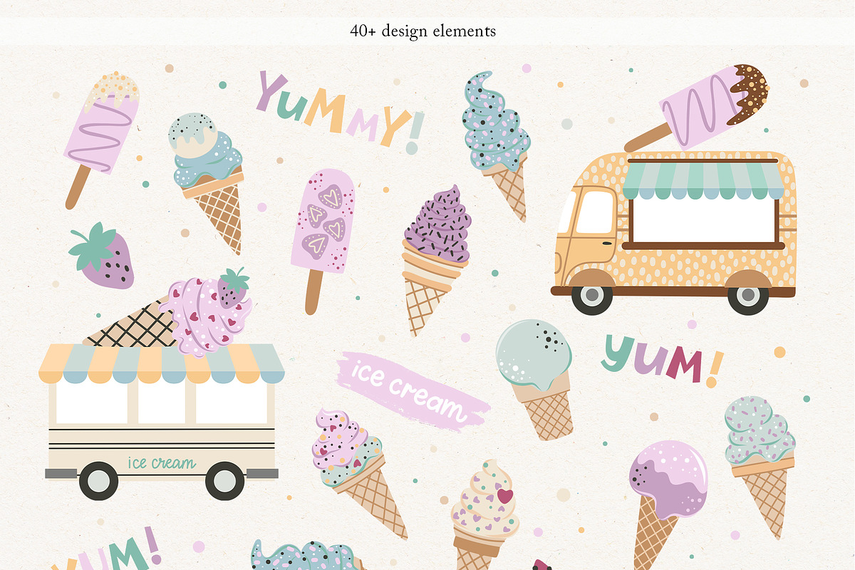 Ice Cream Summer Vector Clipart, a Decorative Illustration by Jenny Quince (Photo 2 of 10)