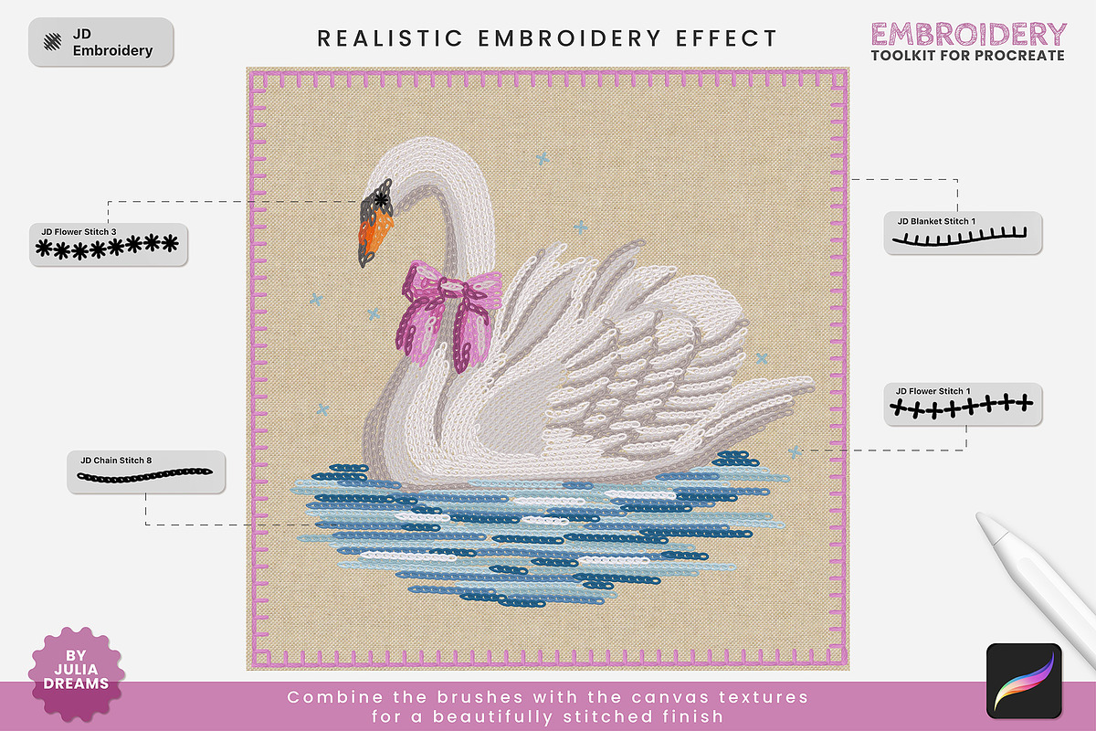 Embroidery Toolkit Procreate Brushes, a Brush Add-On by Julia Dreams (Photo 4 of 9)