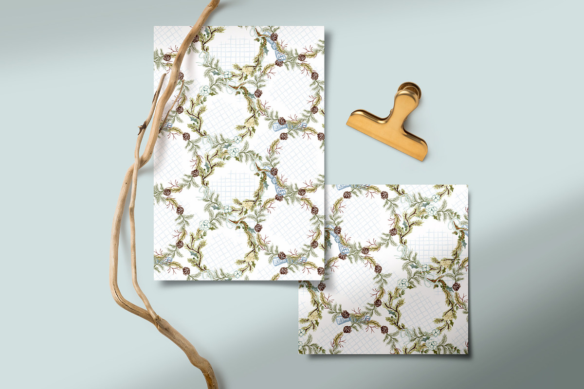 Christmas Wreath Watercolor Pattern, a Pattern Graphic by Webvilla Studio (Photo 4 of 4)