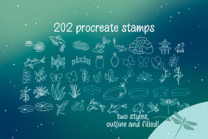 200 Procreate Kawaii Pond Stamps