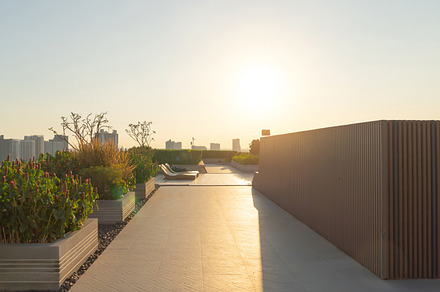 Sky garden on private rooftop of condominium or hotel, high rise, a Background Photo by Tampatra