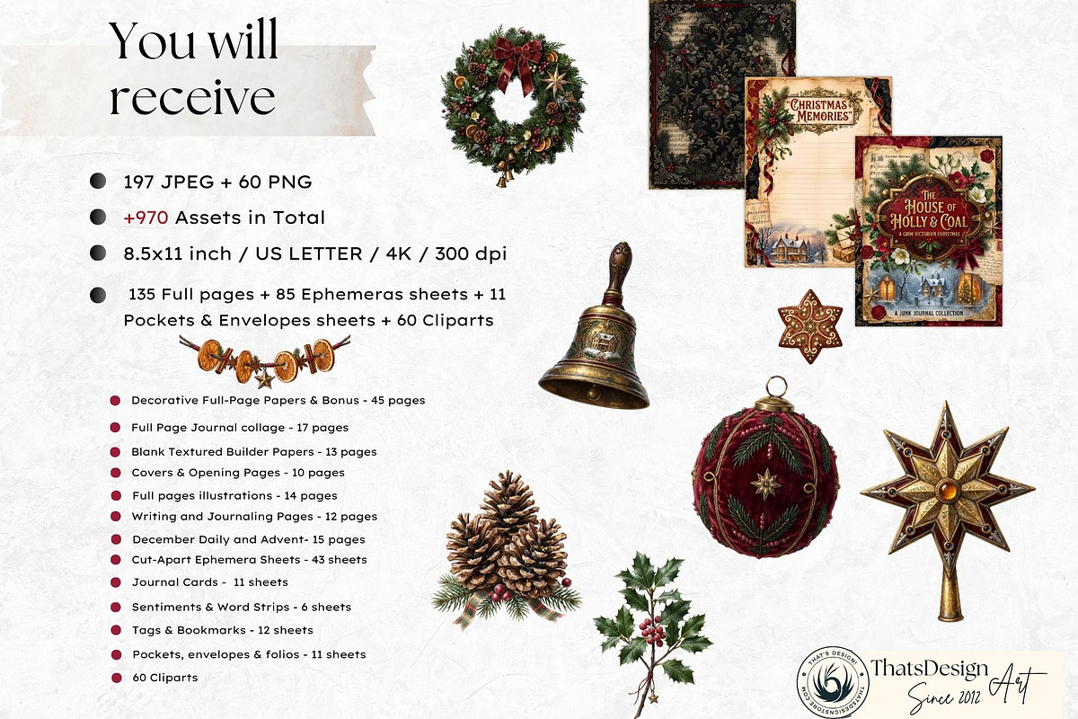 Victorian Christmas Junk Journal KIT, a Seasonal Illustration by ThatsDesignArt (Photo 2 of 20)