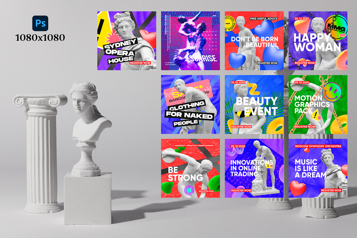 20 Antique Statues Flyer Bundle, a Social Media Template by PopotLane (Photo 3 of 5)