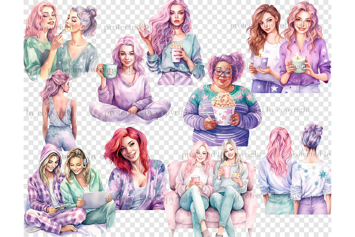 Pajama Party Girls Clipart Lazy Day, a Person Illustration by GlamArtZhanna (Photo 4 of 5)