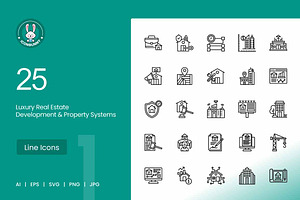 25 Luxury Real Estate Icons, an Outline Icon by IconBunny