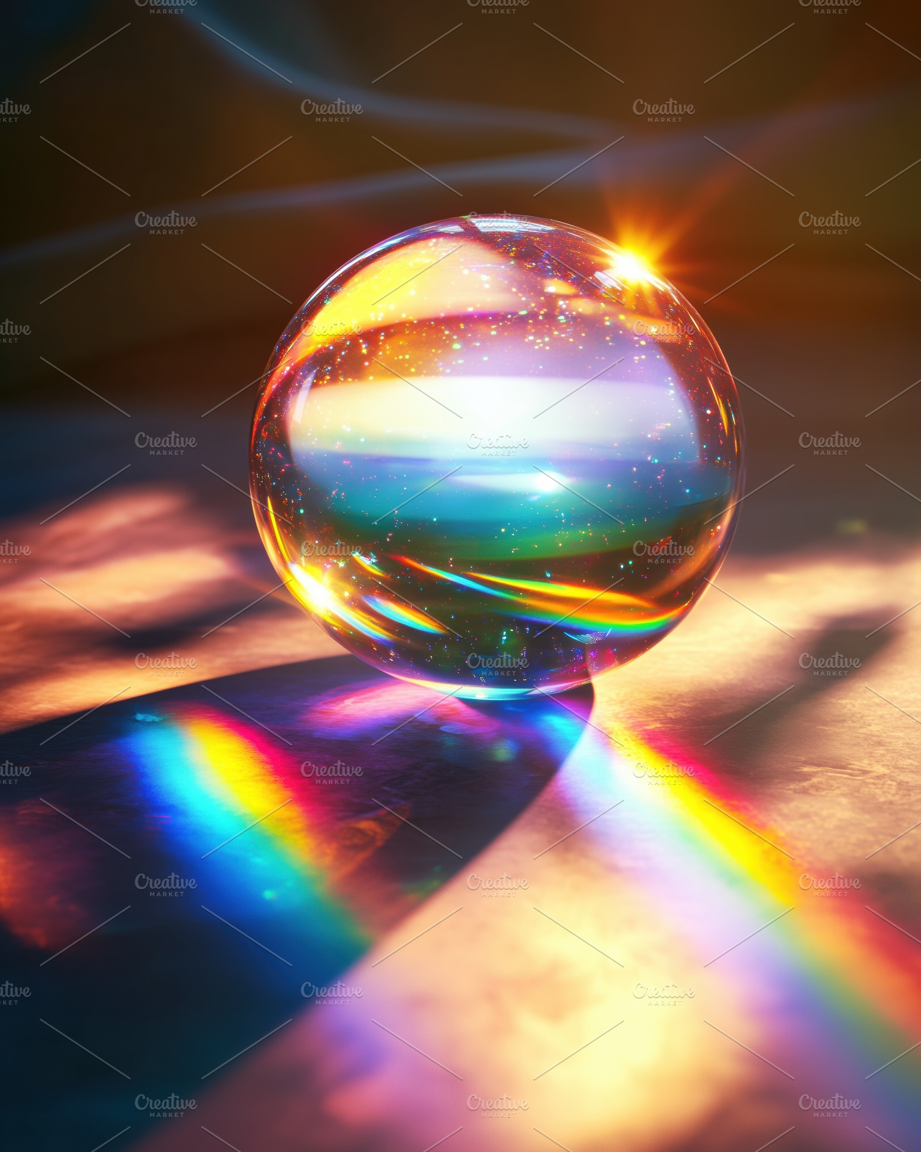 A crystal ball reflecting colorful light and creating rainbow patterns on a sur, an Arts & Entertainment Photo by Textures & Backgrounds