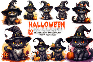 Halloween Cat Witch Clipart Bundle
