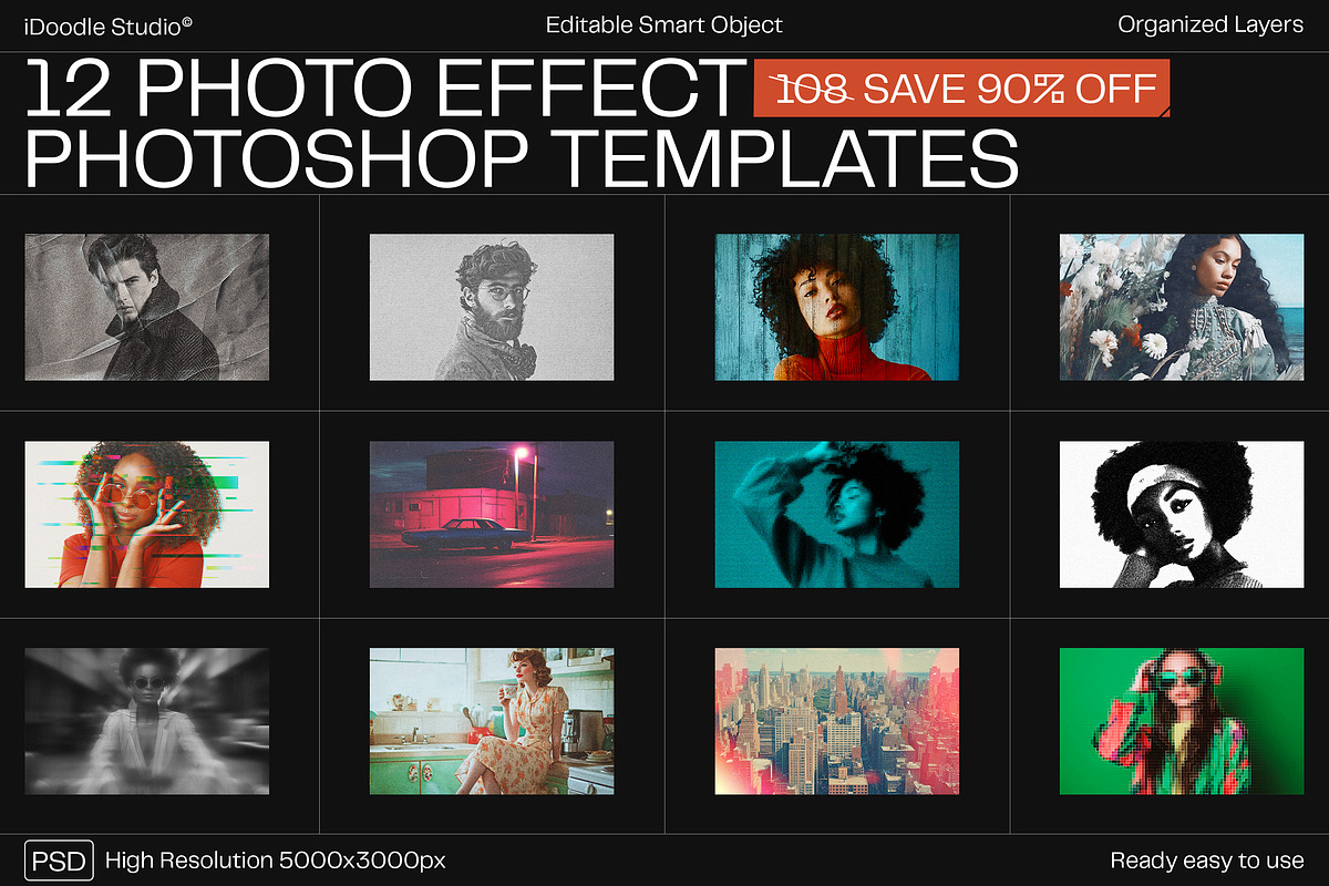 12 Photo Effect Templates, a Layer Style Add-On by iDoodle Studio (Photo 1 of 6)
