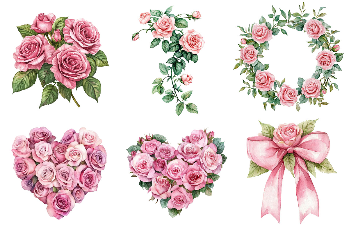 Pink Garden Watercolor Clipart, an Illustration by CitraGraphics (Photo 3 of 5)