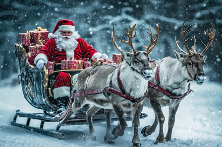 Santa Claus travels through a winter, a Photo by Tanuart