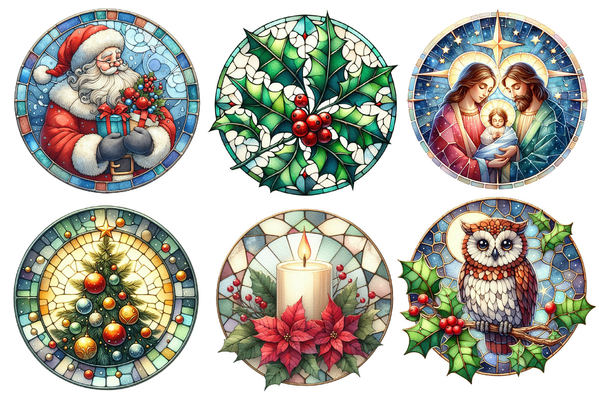 Christmas Round Stained Glass Clipar, an Illustration by Designworld (Photo 2 of 6)