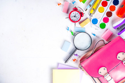 Back to school education background stock photo containing alarm clock and, a School & Education Photo by Rimma