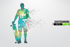 Silhouettes of a skateboarder