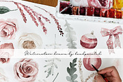Watercolor flower - Snow pink Winter, an Illustration by Beigetime (Thumbnail 2 of 12)