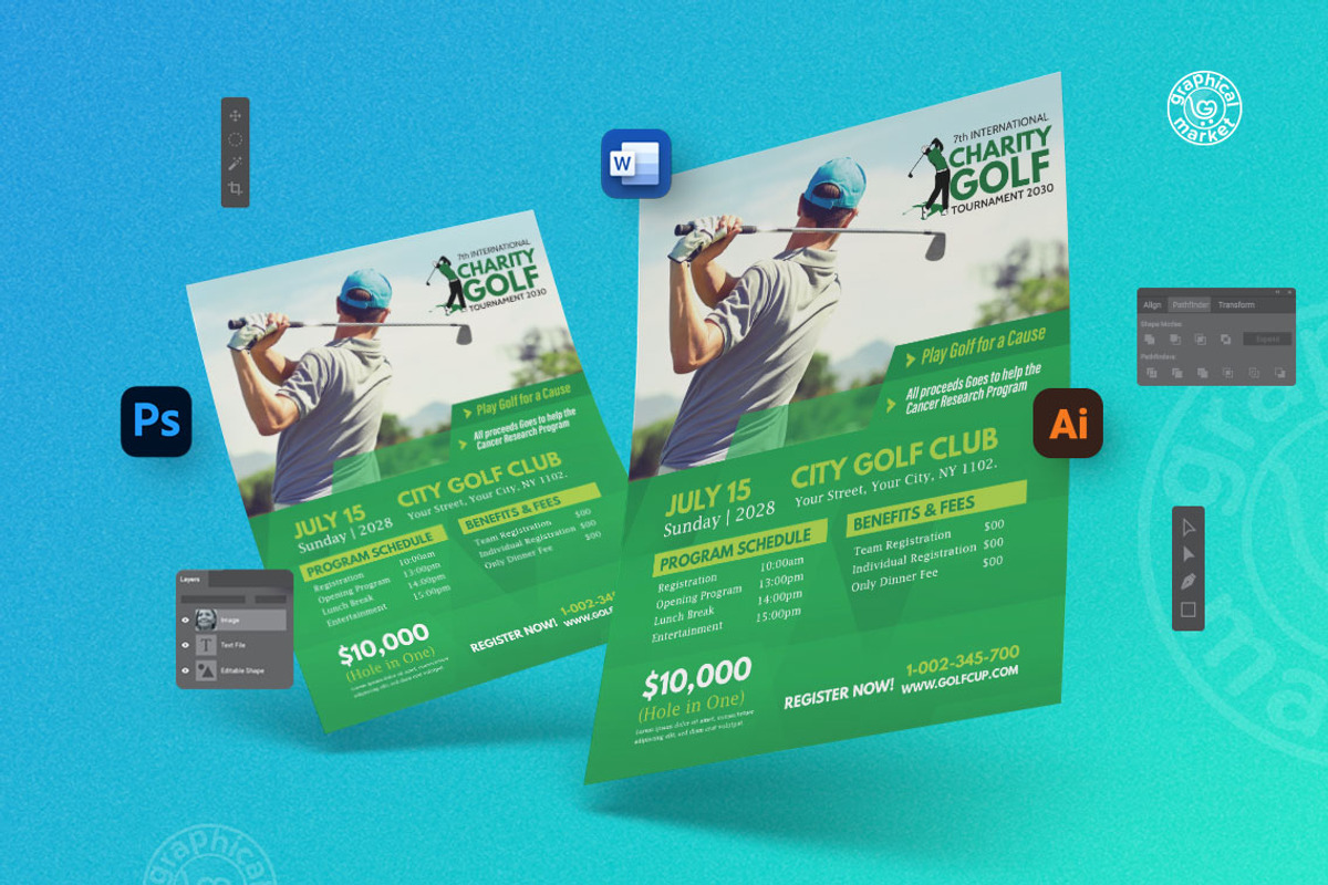 Golf Tournament Flyer Template V1, a Flyer Template by GraphicalMarket (Photo 4 of 6)