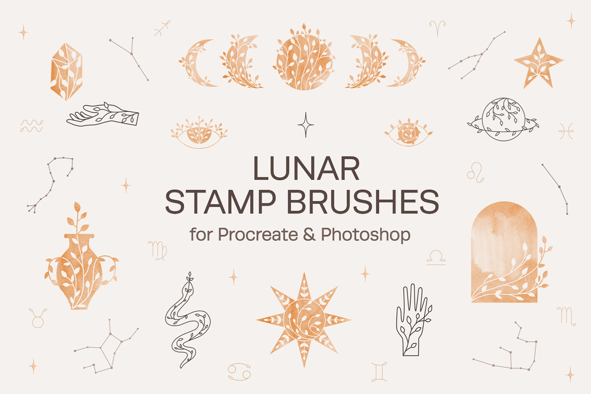 Lunar Stamp Brushes for Procreate, a Brush Add-On by NinaFedorova (Photo 1 of 6)