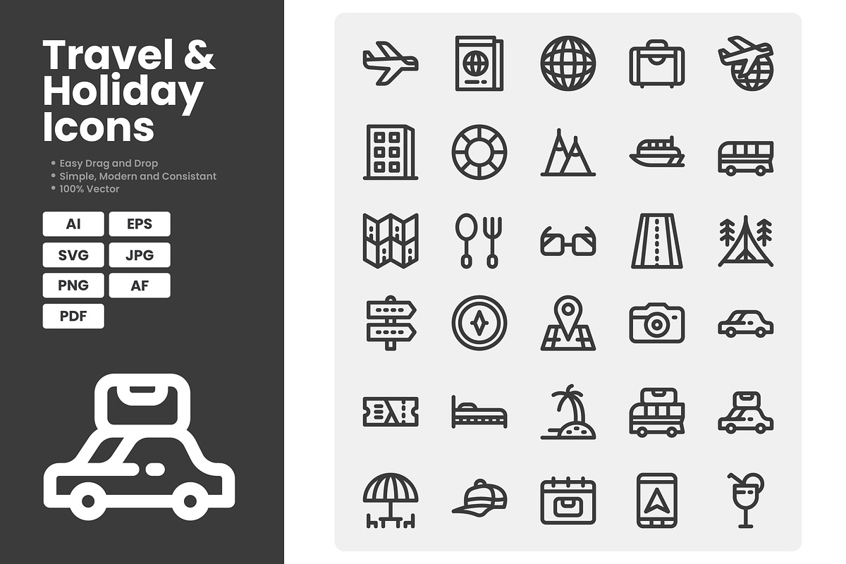 Travel And Holiday Icons, an Outline Icon by erifqizeicon (Photo 1 of 3)