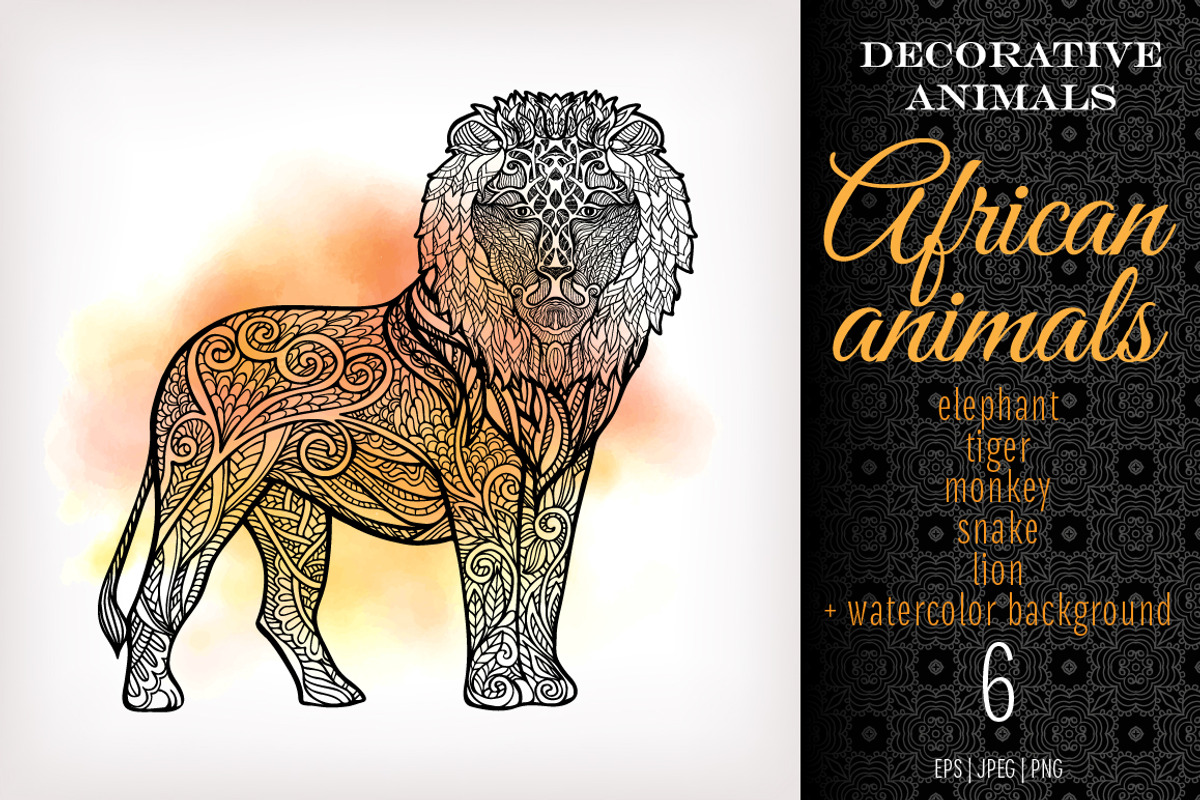 5 Decorative African Animals, a Decorative Illustration by Elen-Lane (Photo 3 of 5)