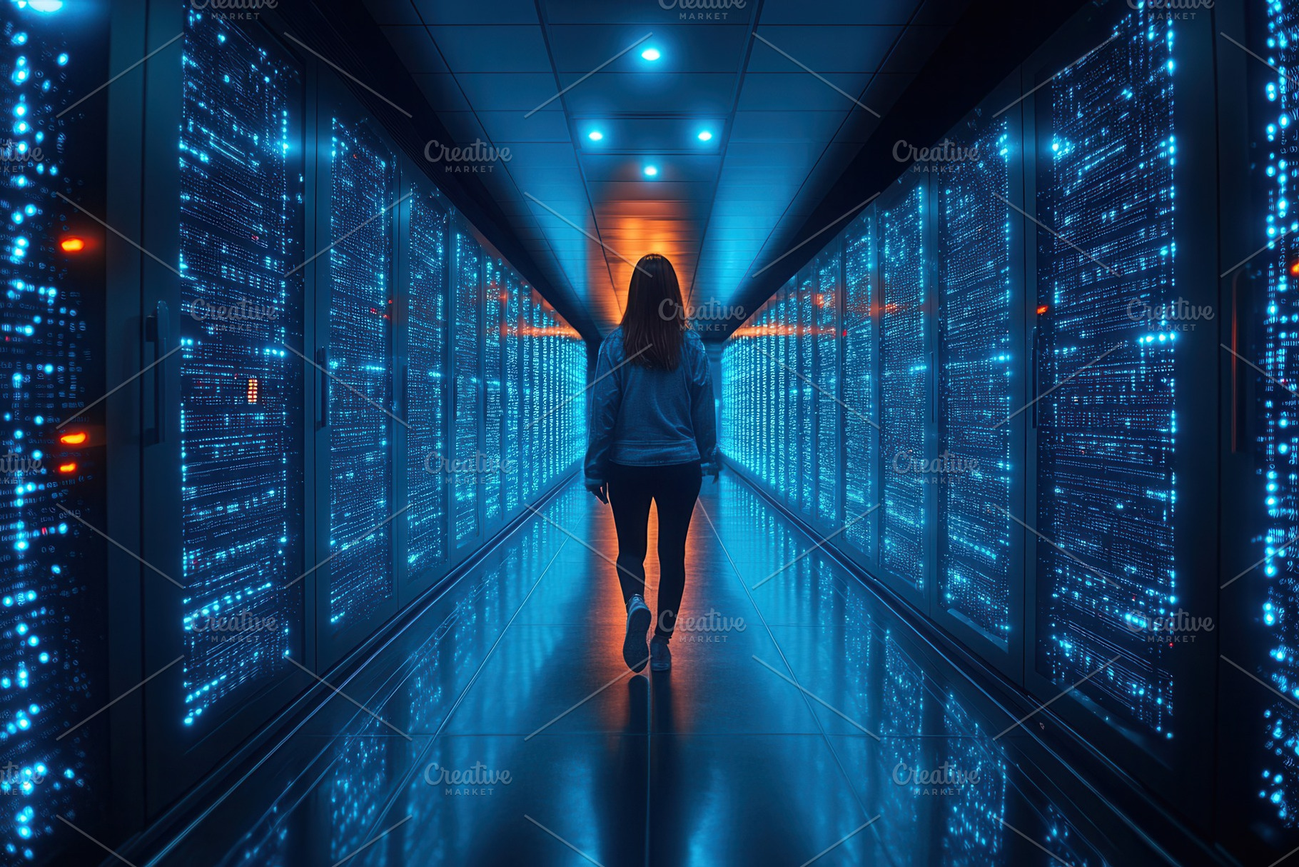Person walking through a high-tech d, a Photo by Tanuart