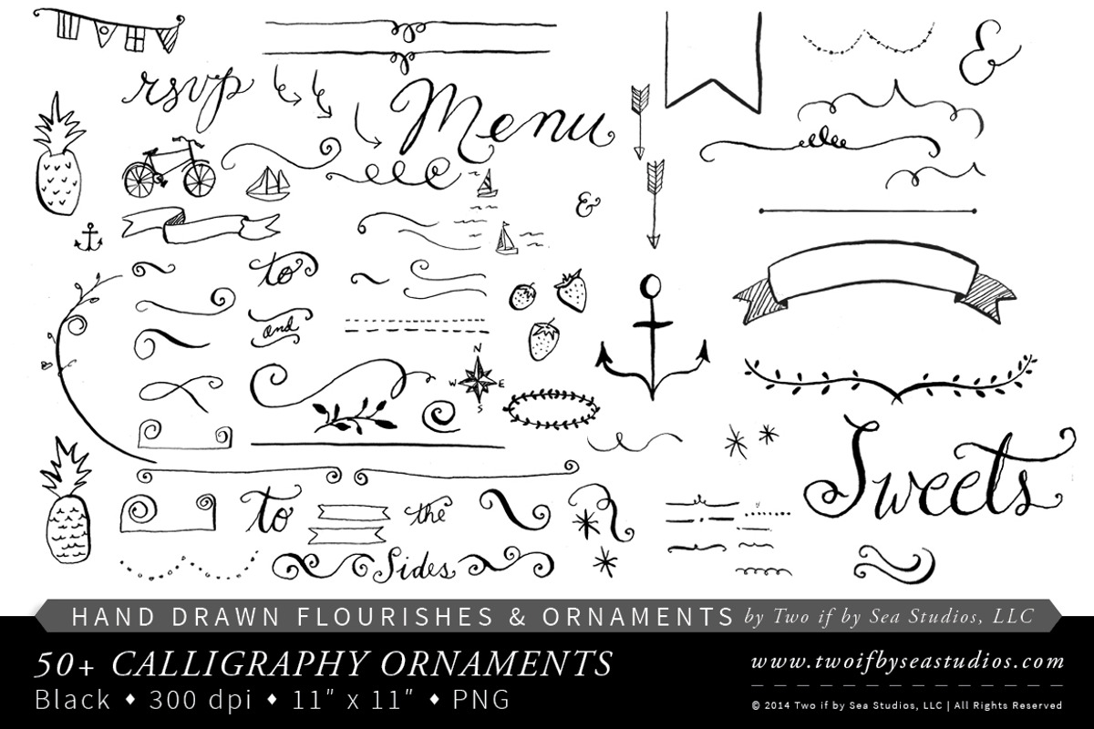Hand Drawn Calligraphy Ornaments, an Illustration by Two if by Sea Studios (Photo 1 of 5)