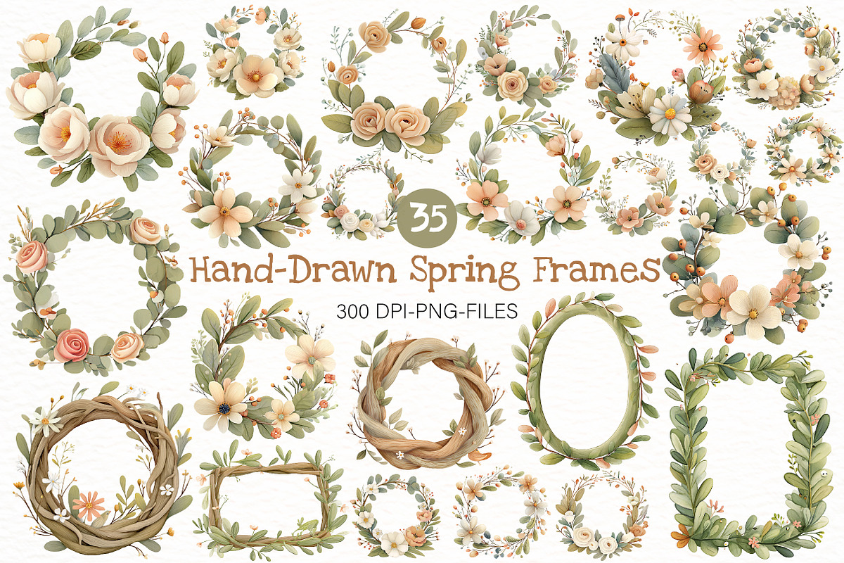 Hand-Drawn Spring Frames Clipart, an Illustration by Designworld (Photo 1 of 7)