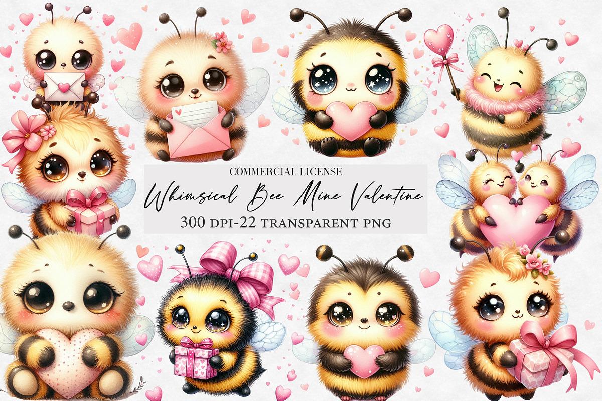 Whimsical Bee Mine Valentine Clipart, an Illustration by Designworld (Photo 1 of 6)