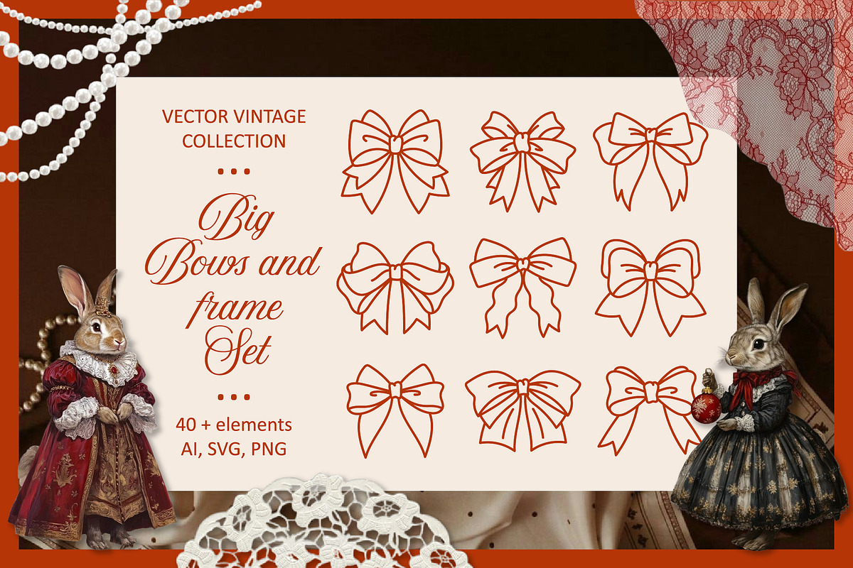 Bows & Frames - Vintage Line Set, an Illustration by Moonberry_Studio (Photo 1 of 12)