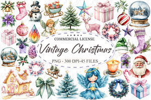Pastel Vintage Christmas Clipart, an Illustration by designcity5