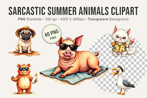 Sarcastic Summer Animals Clipart, an Illustration by Artnoy