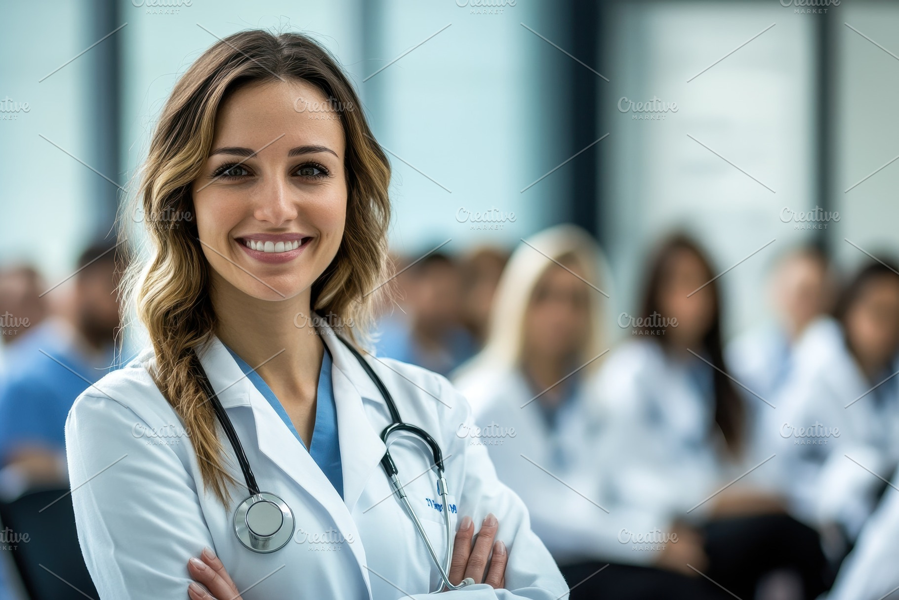 Female doctor or nurse smiling, a Photo by Pavel_design