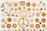 Retro Flowers groovy pattern&clipart, a Background Graphic by Cozy pattern shop (Thumbnail 4 of 10)