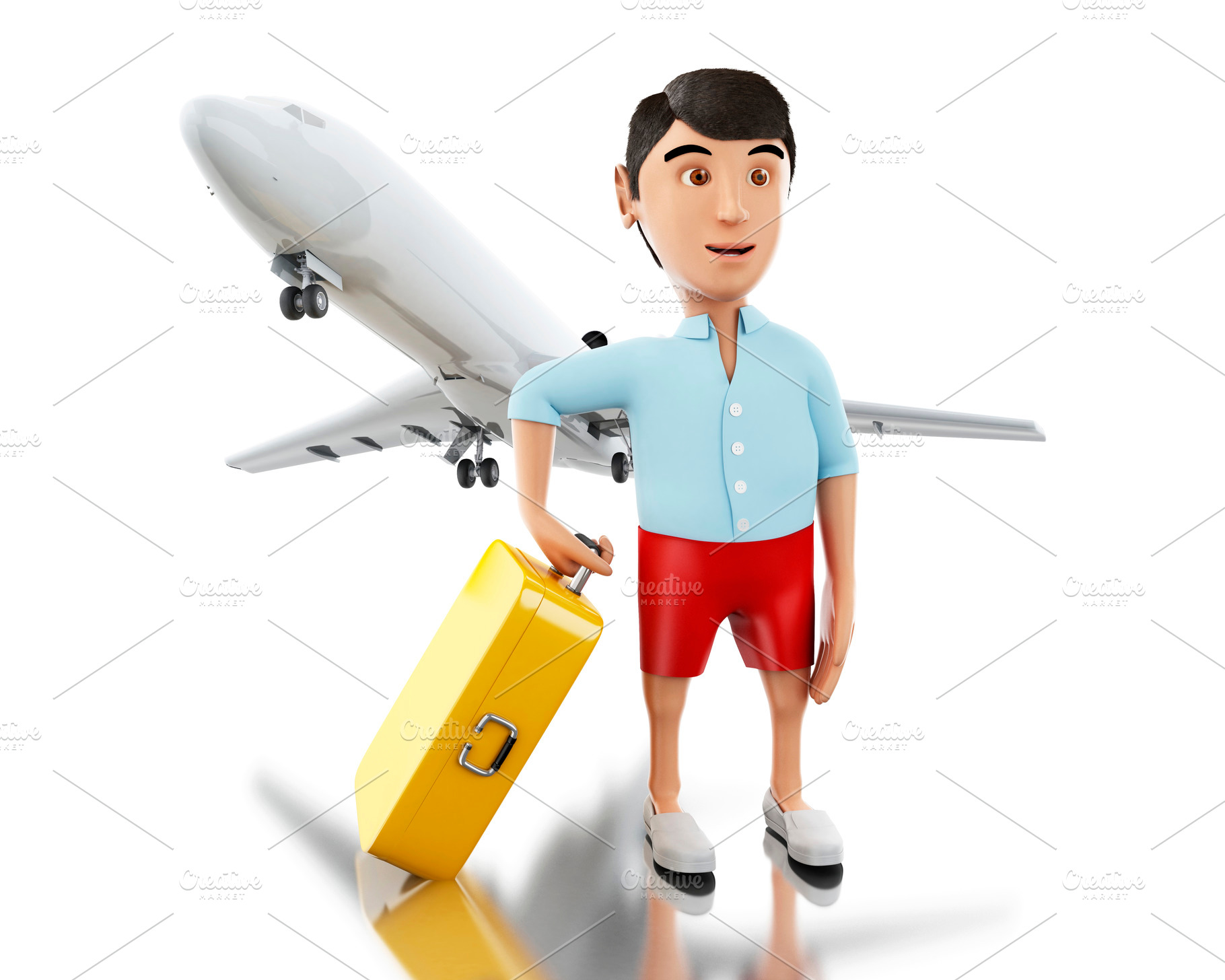 3d Man with a suitcase and airplane., a Background Photo by Mego-studio ...