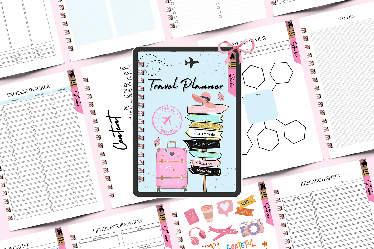 Chic Digital Travel Planner for Girl, a Templates & Theme by bellaROSEworkshop (Photo 2 of 10)