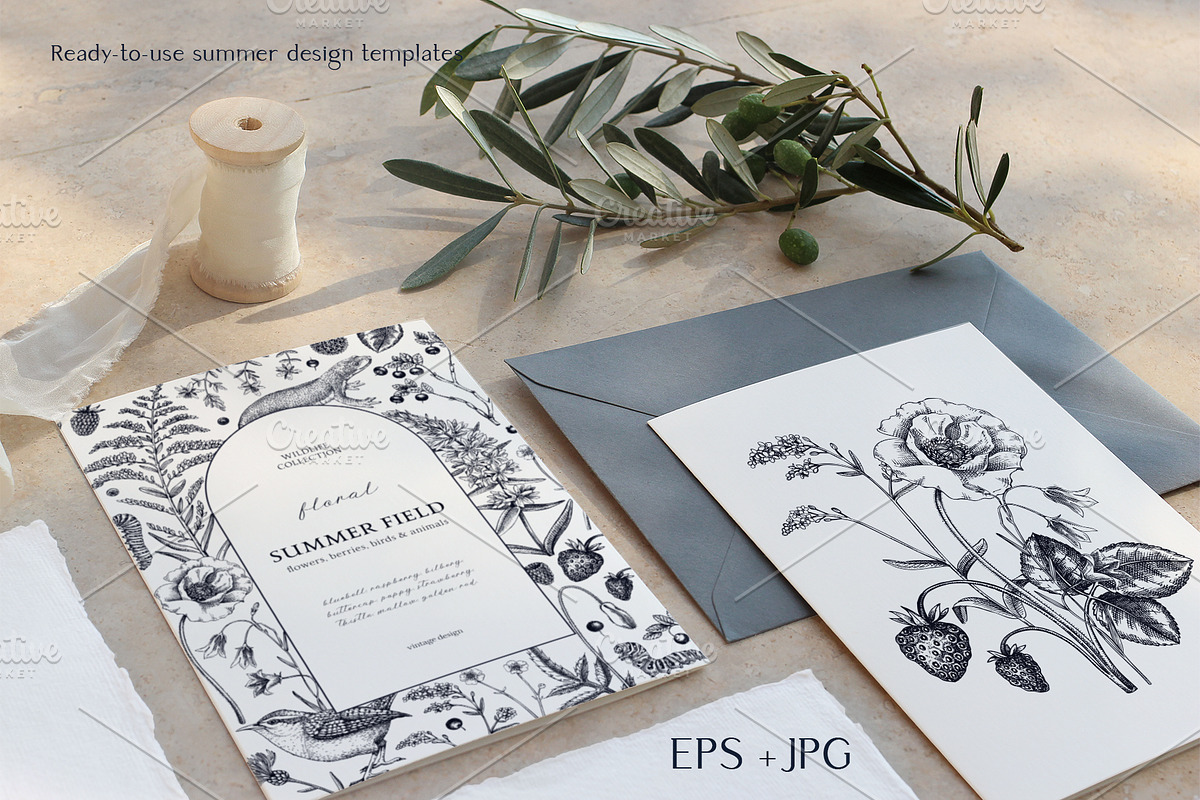 Vector Animals & Summer Flowers Set, a Seasonal Illustration by Yevheniia (Photo 7 of 14)