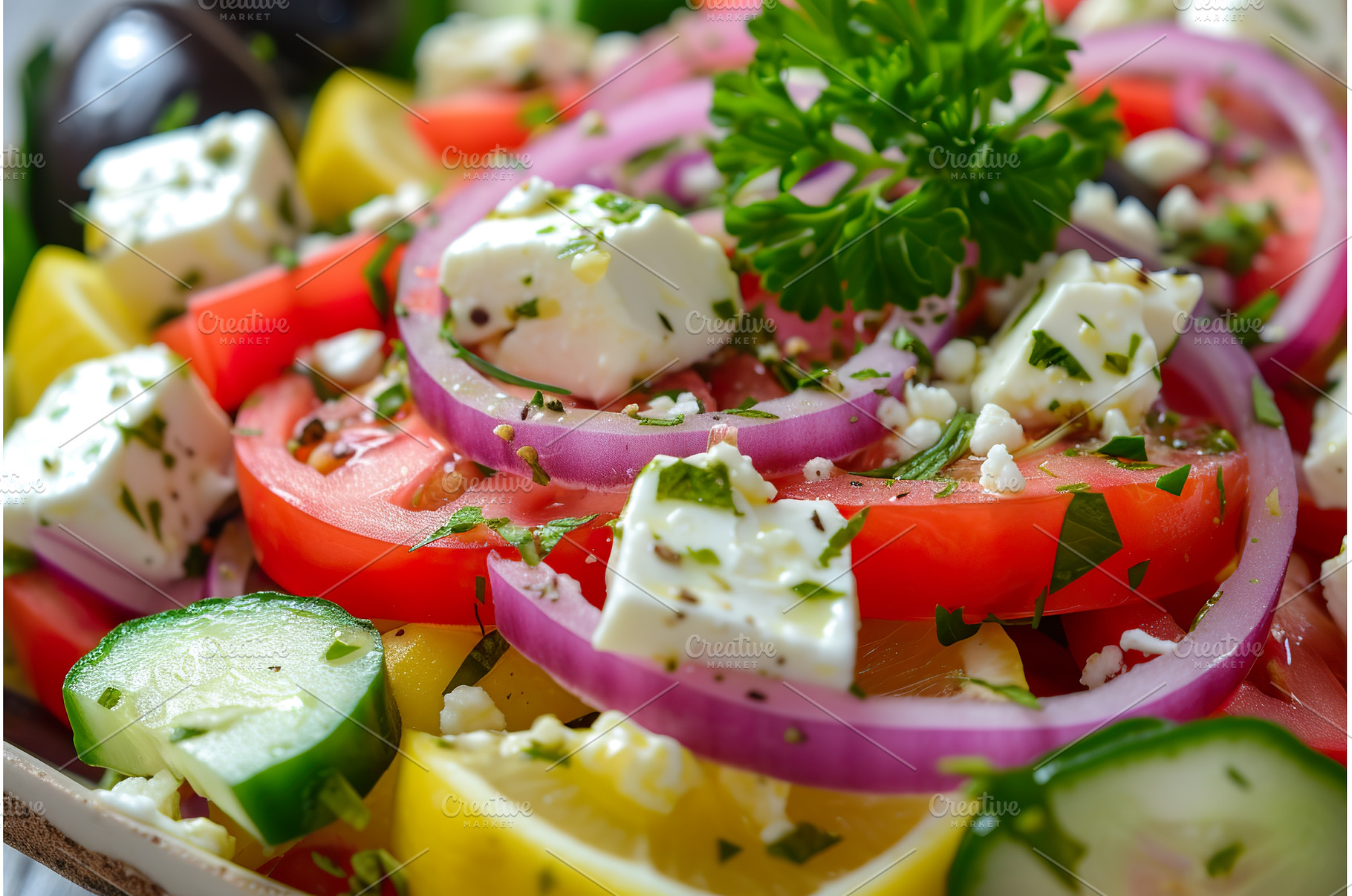 Colorful greek salad with fresh, a Food & Drink Photo by Lermont51