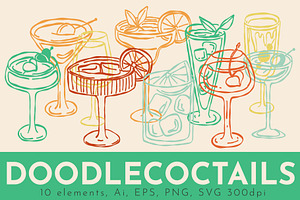DOODLE COCTAILS: hand drawn clipart, a Food Illustration by Elliko shop