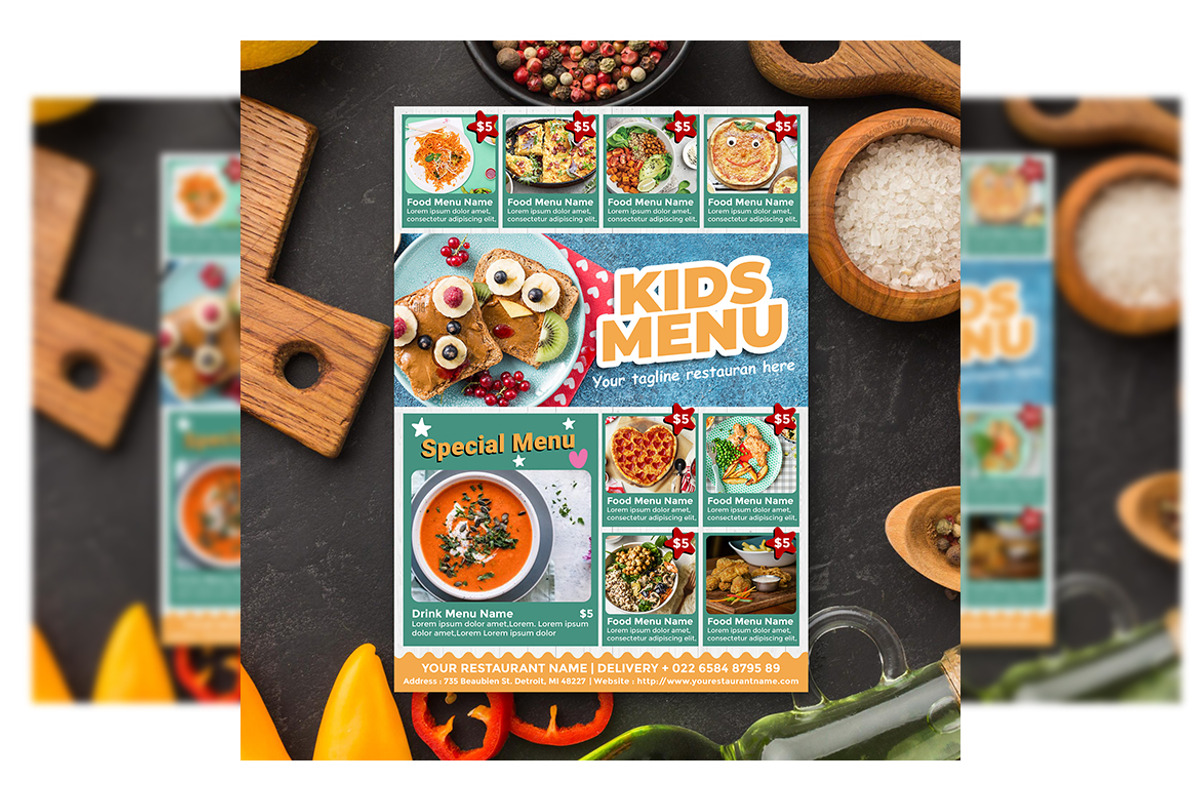 Kids Menu flyer template, a Flyer Template by imadeDesign (Photo 1 of 3)
