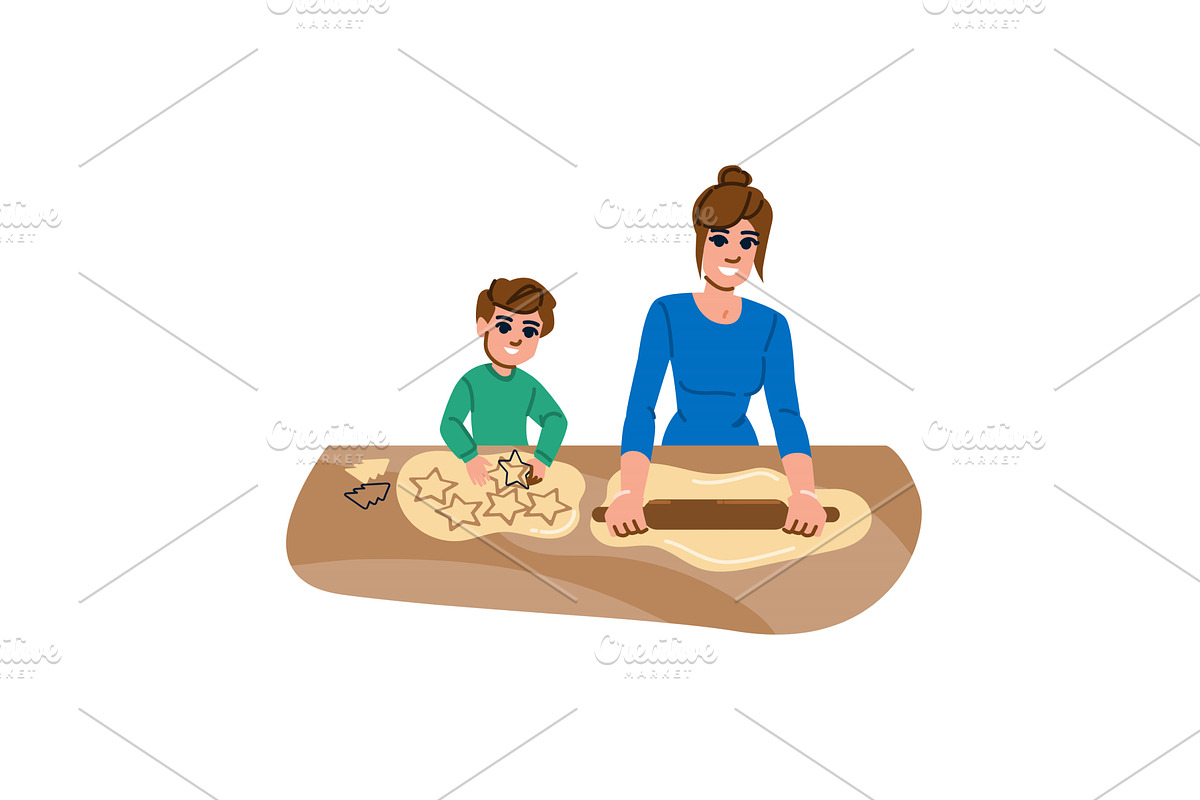 Mother and son baking christmas, an Object Illustration by pikepicture