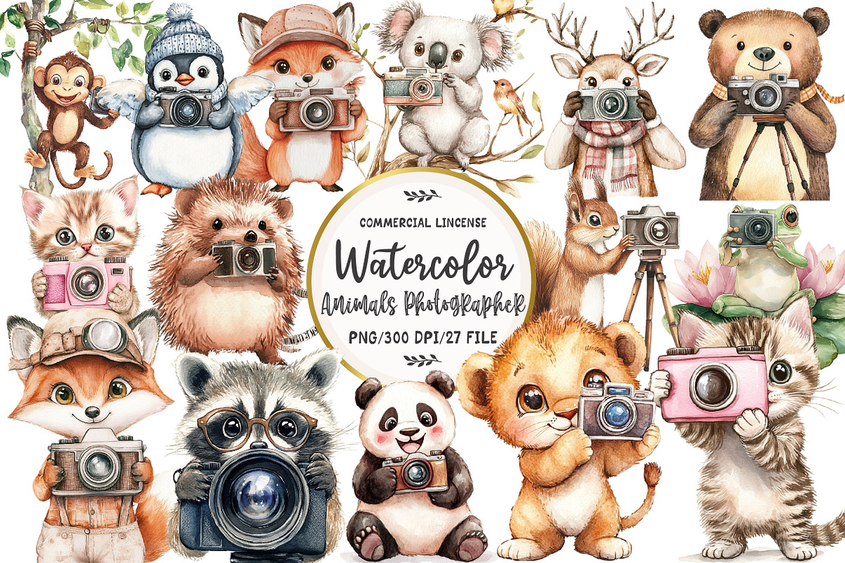 Cute Animals Photographer Clipart, an Illustration by OK Design (Photo 1 of 5)