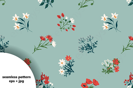 Seamless flower bunches, a Pattern Graphic by elyomys