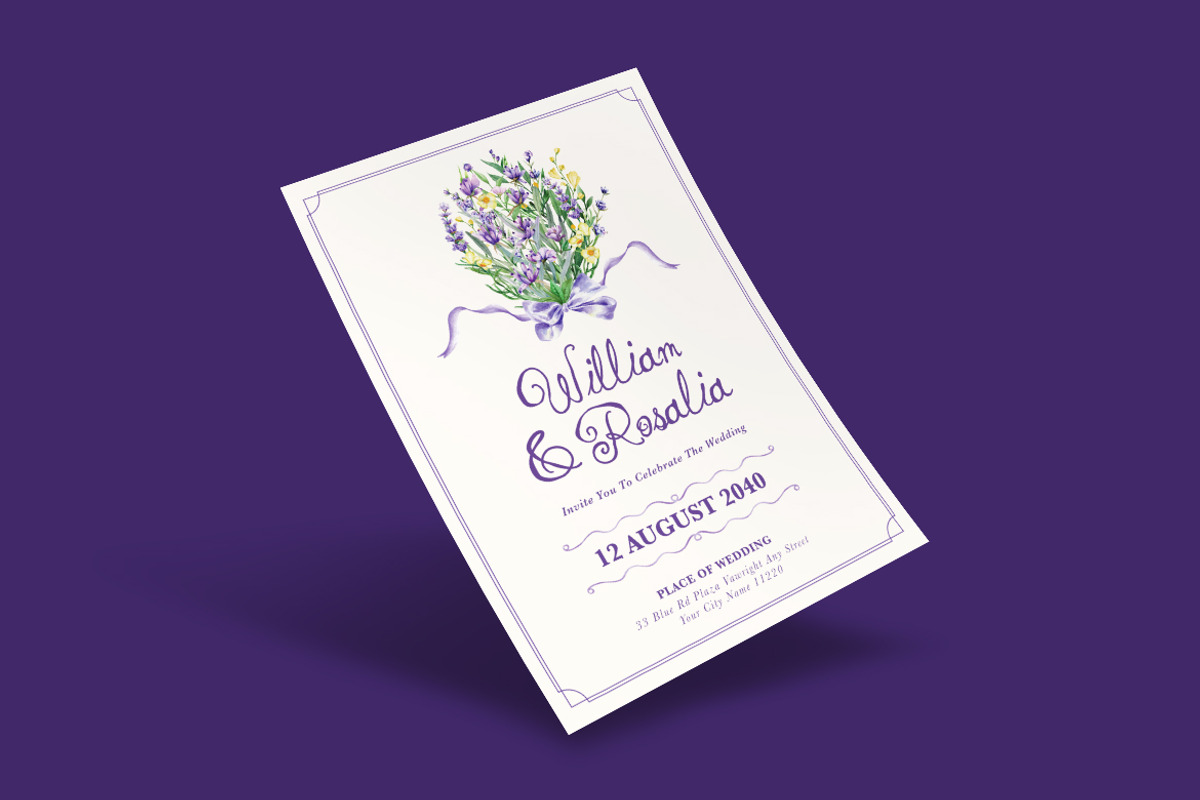 Lavender Bouquet Wedding Invitation, an Invitation Template by iDoodle Studio (Photo 3 of 4)