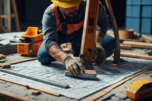 Construction Worker Marking Blueprin, an Industrial Photo by Stock Shape